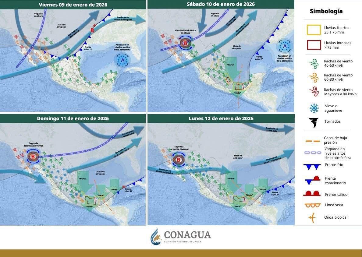 Gobierno de Puebla emite alerta por lluvias ante Frente Frío No. 27