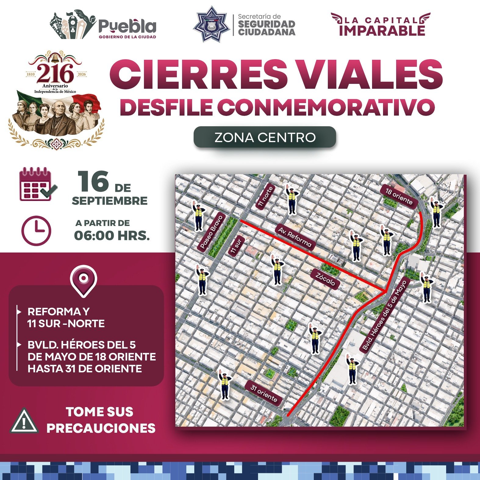 Informa Gobierno de Pepe Chedraui cierres viales ante las Fiestas Patrias 2026